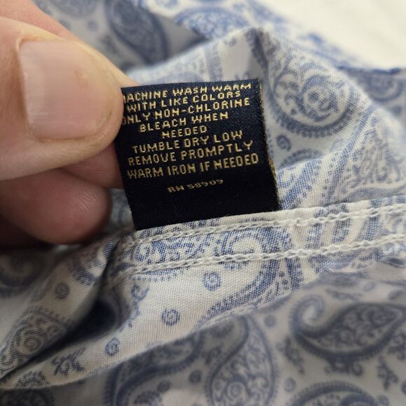 Cremieux Premium Denim Paisley Button Up Shirt White Blue Coastal Men XL - Picture 10 of 10